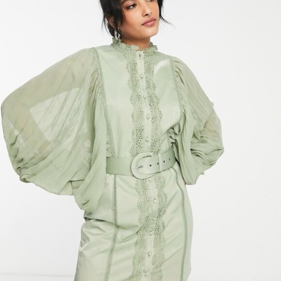 ASOS esign ini ress ith leated leeve nd uipure ace rim - Picture 2 of 14